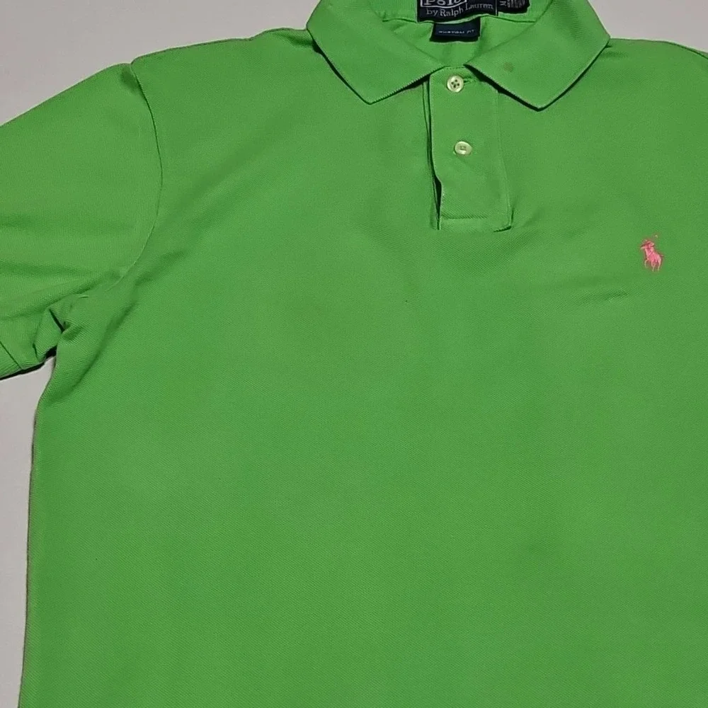 Ralph Lauren Polo Men's Medium Lime Green with Pink Pony Short Sleeve Shirt